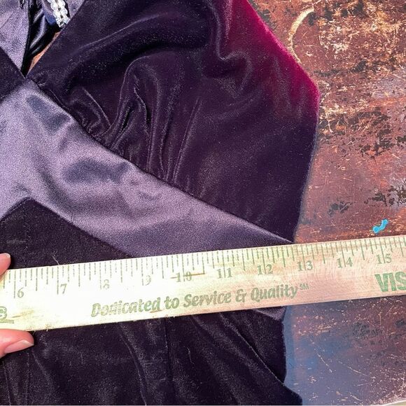 90s Vintage De Laru Linda Bernell Velvet Gown‎ Front Slit Bow Rhinestone 5/6 - Picture 11 of 16